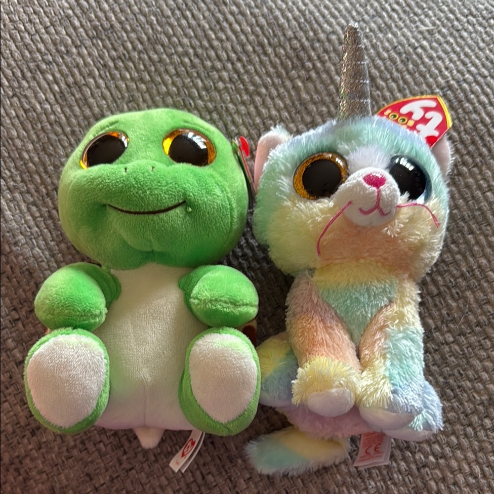 Ty Green and Pink Plush Toys Frog and Unicorn